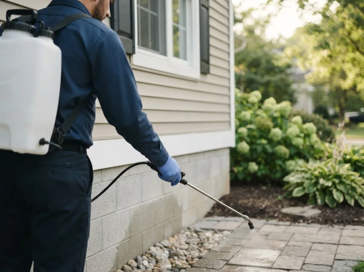 Pest control technician inspecting a home in Modesto, IL